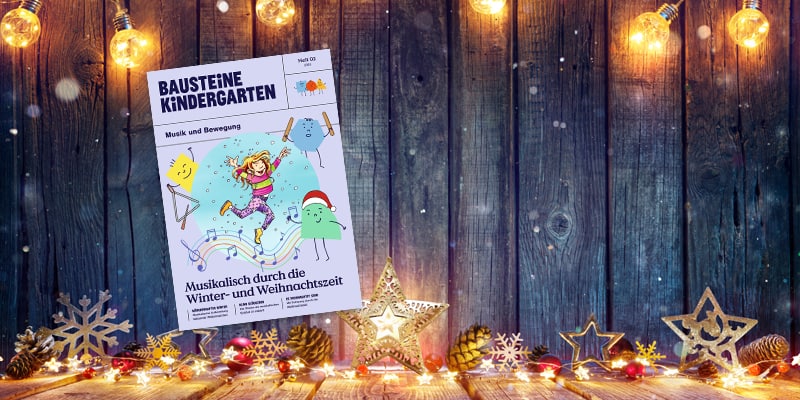 Produktcover zur Ausgabe Musikalisch durch die Winter- und Weihnachtszeit vor einem Hintergrund mit weihnachtlicher Beleuchtung