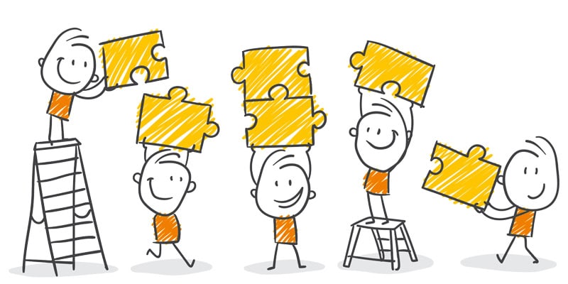 Situatives Führen in der Kita, Strichmännchen mit Puzzelteilen