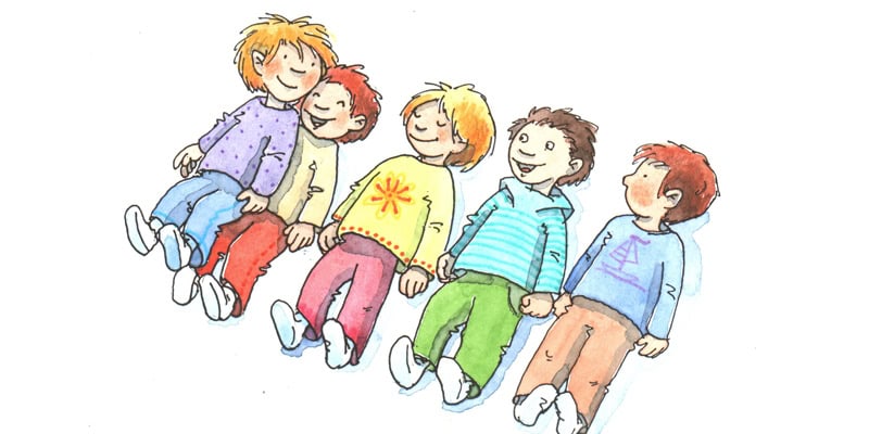 Spiele für das Selbstwertgefühl, Kinder liegen in einer Reihe